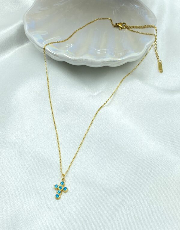 Crystal Blue Cross Necklace - Image 2