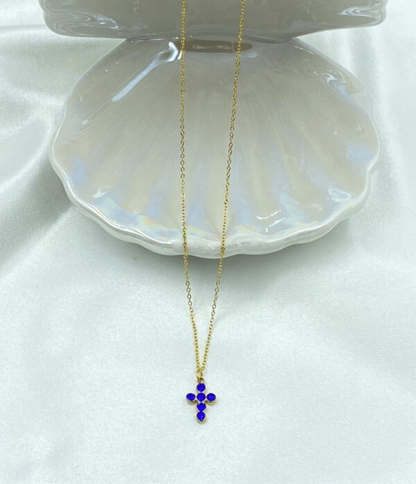 Crystal Blue Cross Necklace - Image 3