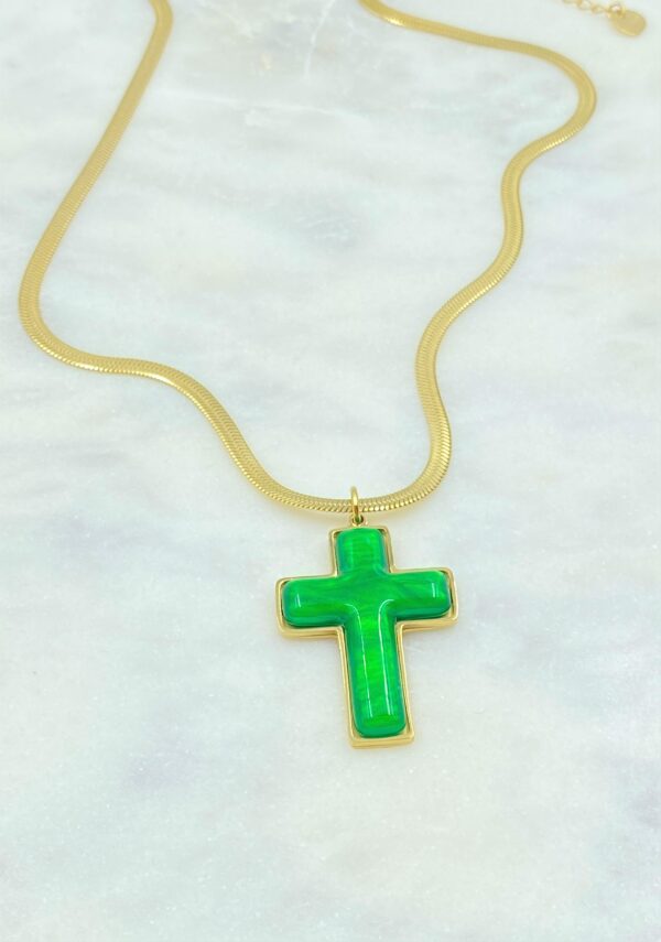 Gold Marble Cross Necklace - Image 2