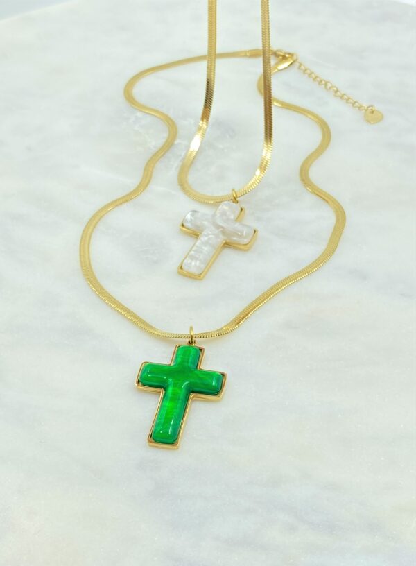 Gold Marble Cross Necklace