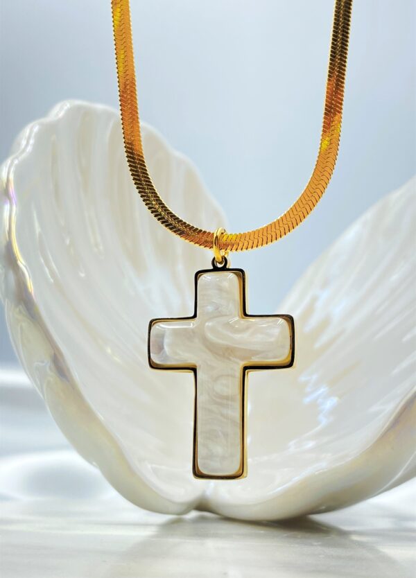 Gold Marble Cross Necklace - Image 3