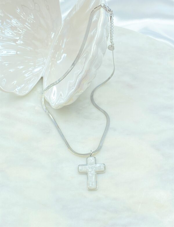 Silver Marble Cross Necklace - Image 2