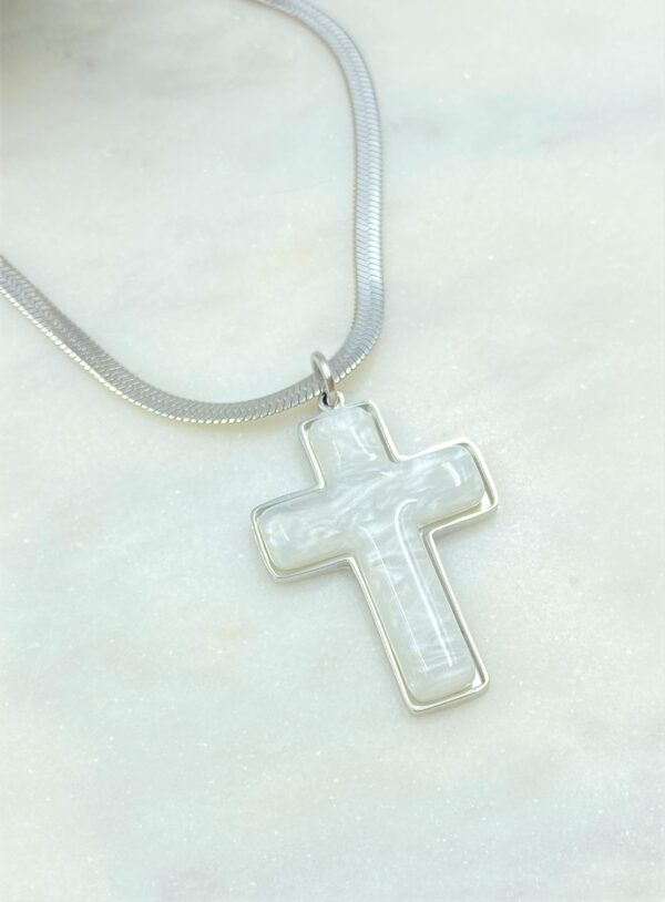 Silver Marble Cross Necklace